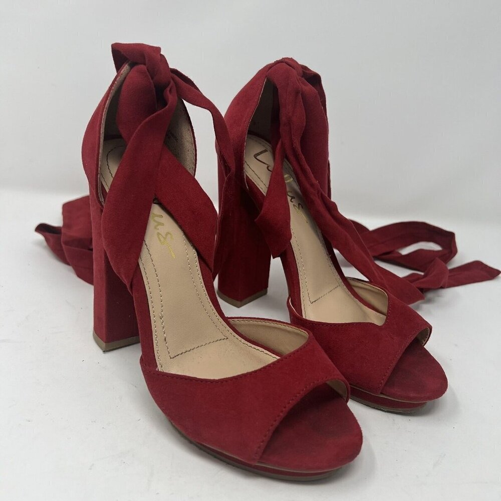 Lulus Size 5.5 Dorian Red Suede Lace-Up Balletcore Valentine’s Day - Picture 2 of 10